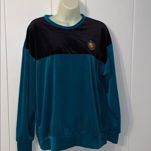 Vtg 90s Jaclyn Smith‎ black & turquoise velour top